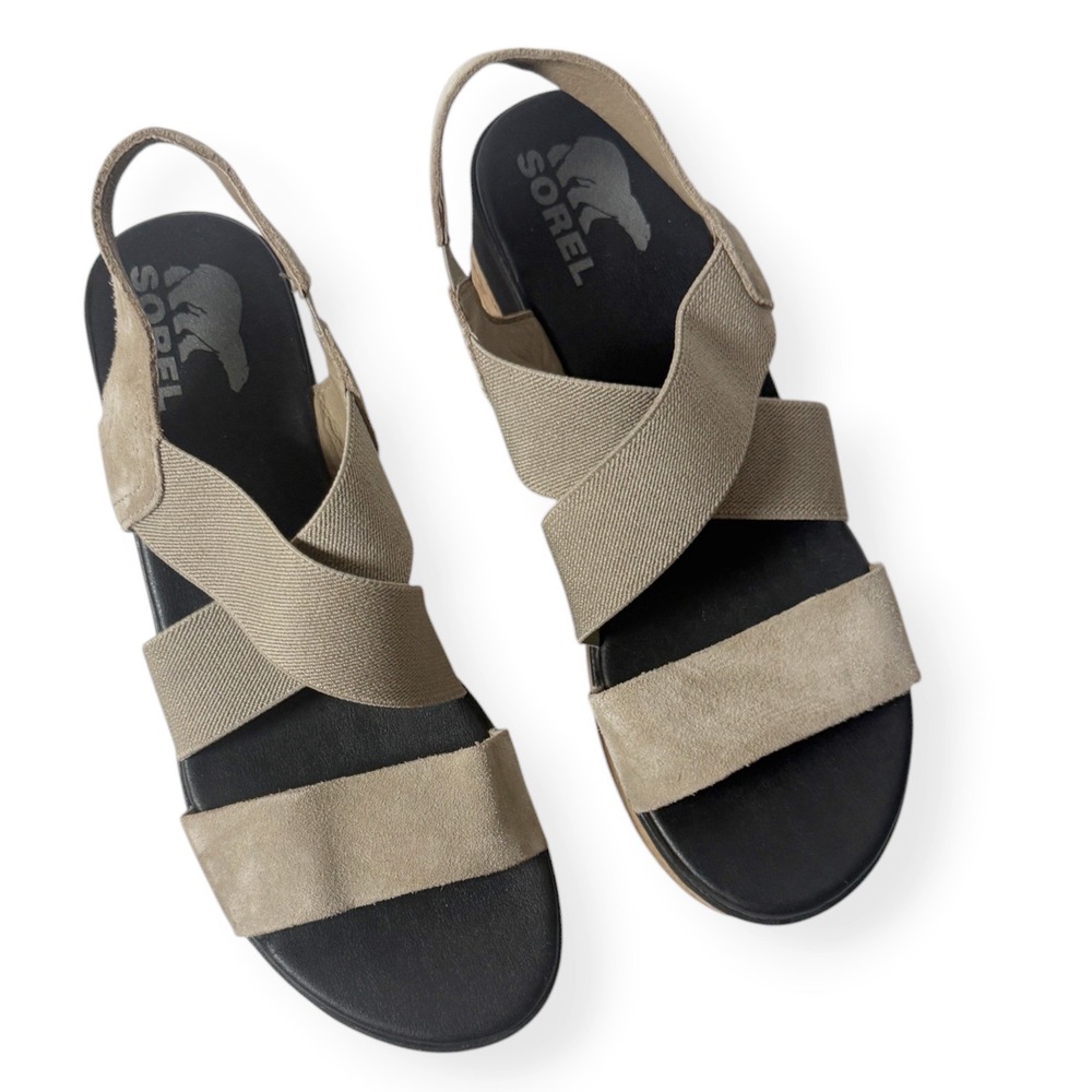 SOREL Cameron Flatform Slingback Sandal Omega Taupe Sea Salt Size 8 - Picture 3 of 11